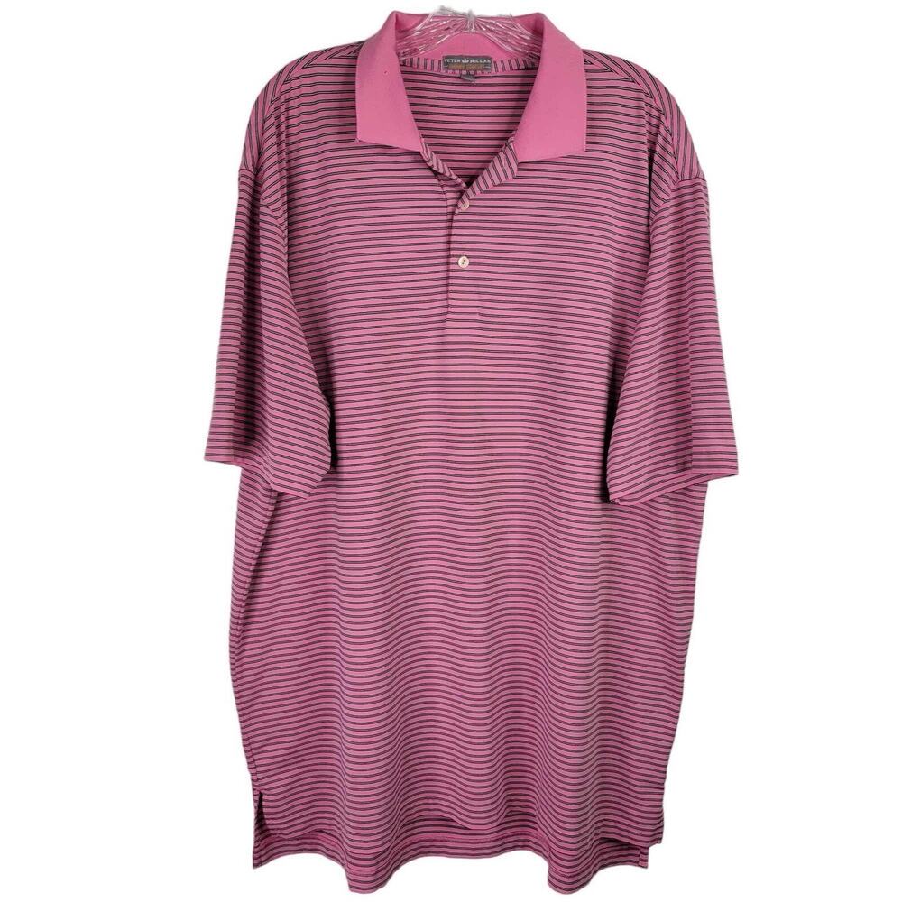 Peter Millar Shirt Summer Comfort Golf Polo Men's XL Pink Striped Short Sleeve